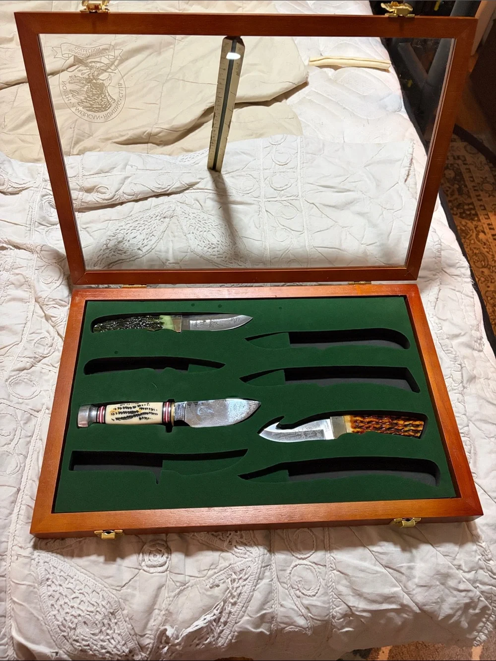 North American Hunting Club Collectors Wood Shadow Box with Green Felt Insert.